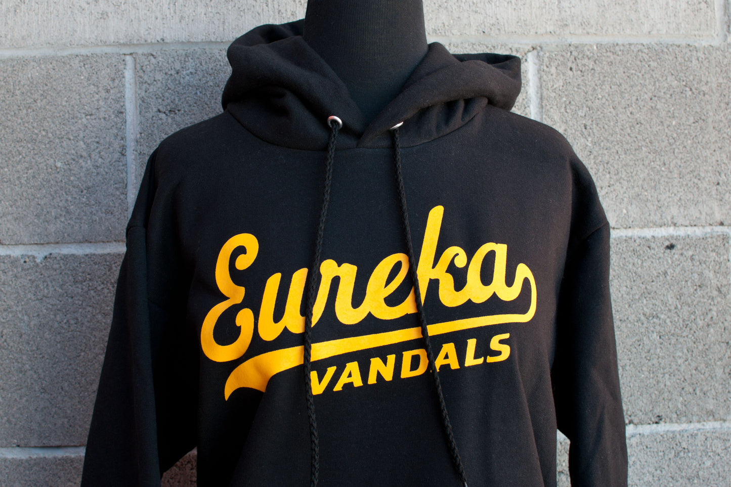 Black Hooded Sweatshirt with Gold Eureka Vandals design - Adult